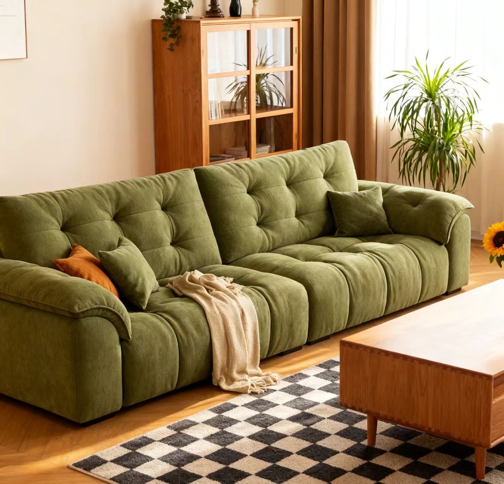 義式極簡風 直排小戶型綠色泡芙布沙發 OL-吉姆#