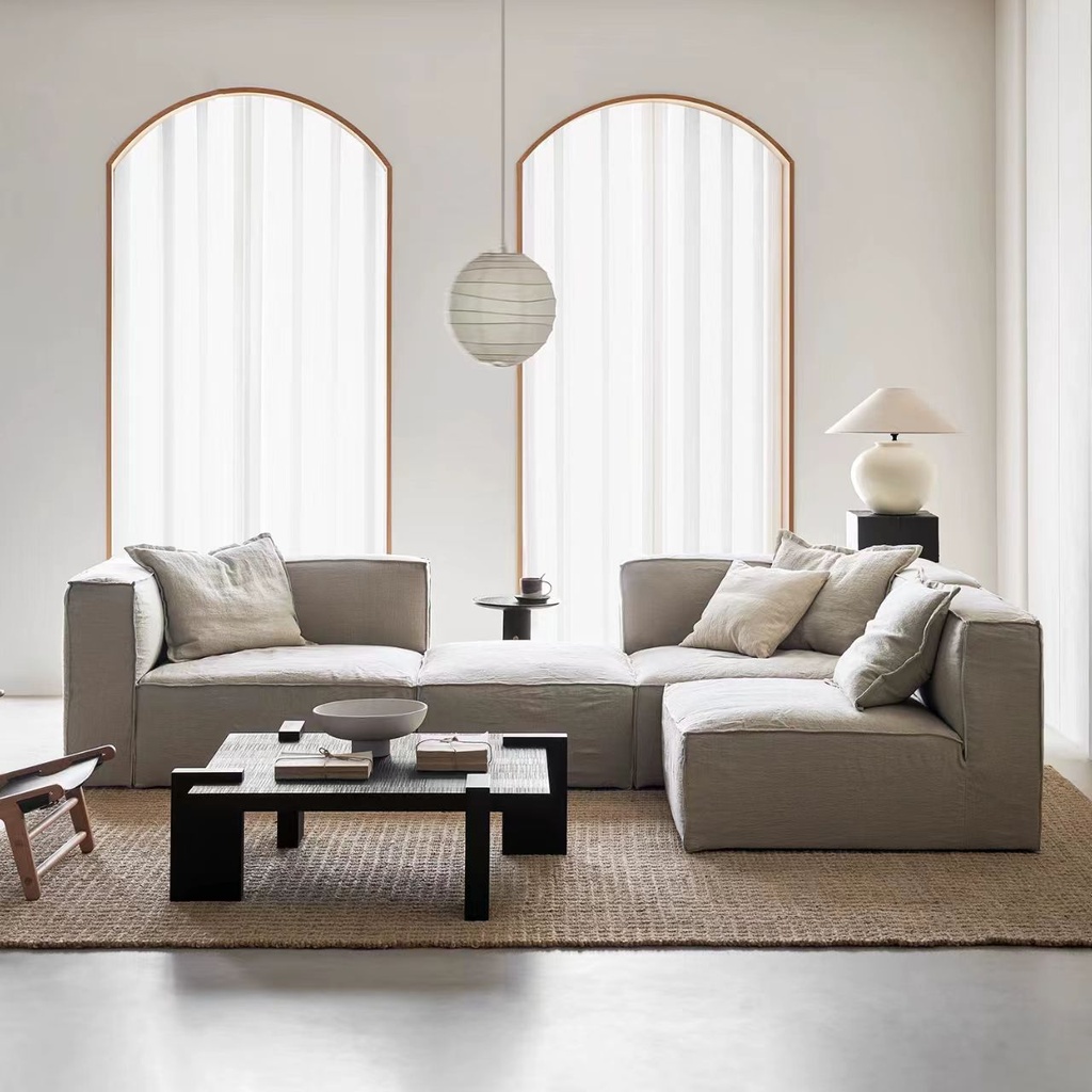 中古侘寂風 羽絨可拆洗棉麻豆腐塊布沙發 OL-柳岸#