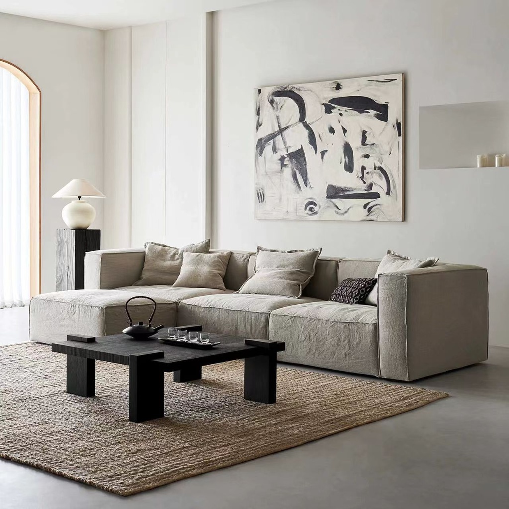 中古侘寂風 羽絨可拆洗棉麻豆腐塊布沙發 OL-柳岸#