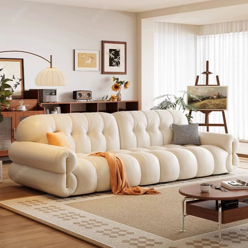 奶油風 小戶型直排雲朵棉花糖頭層牛皮沙發 OL-895#