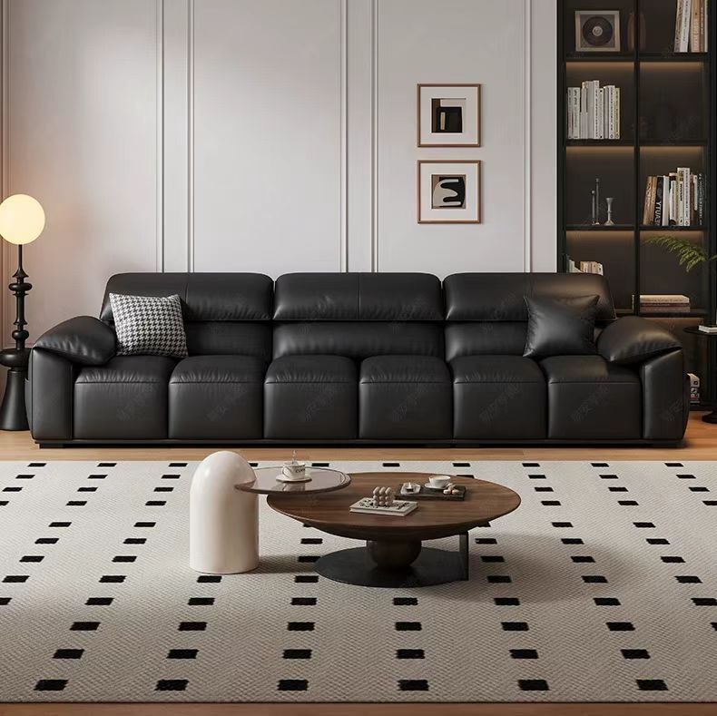 中古侘寂風 直排黑色大象耳朵頭層牛皮沙发 OL-2826#