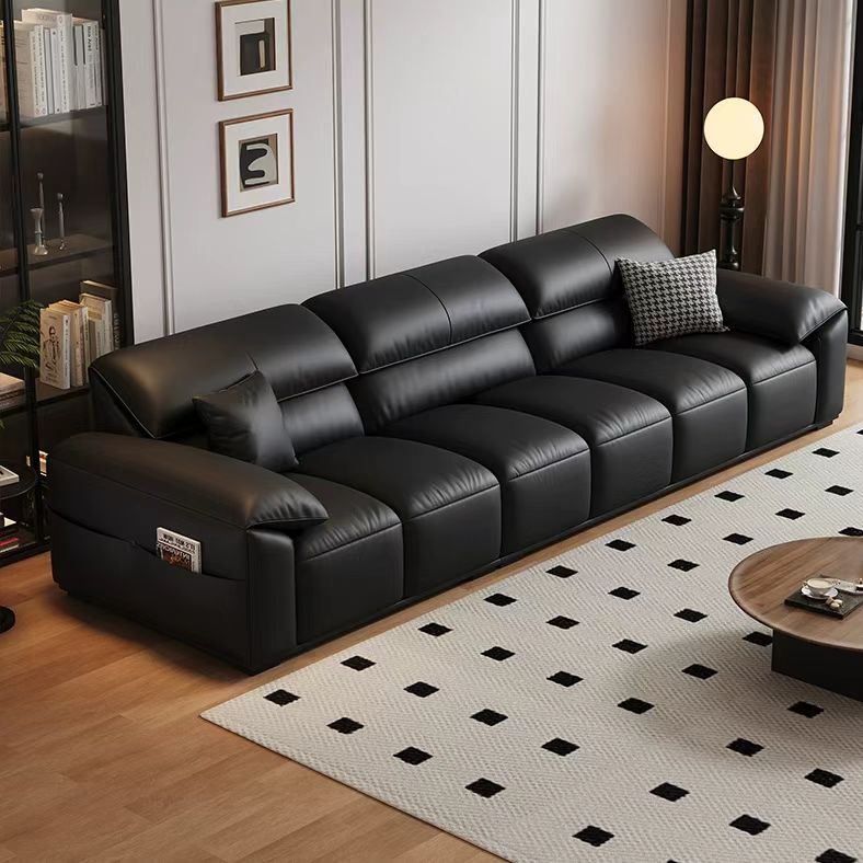 中古侘寂風 直排黑色大象耳朵頭層牛皮沙发 OL-2826#