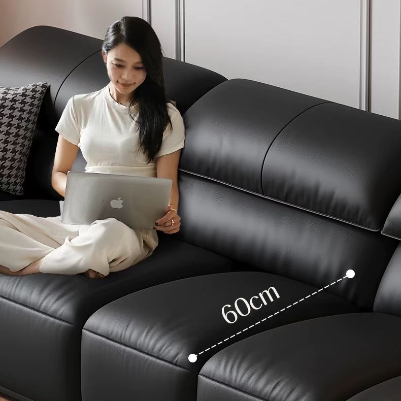 中古侘寂風 直排黑色大象耳朵頭層牛皮沙发 OL-2826#