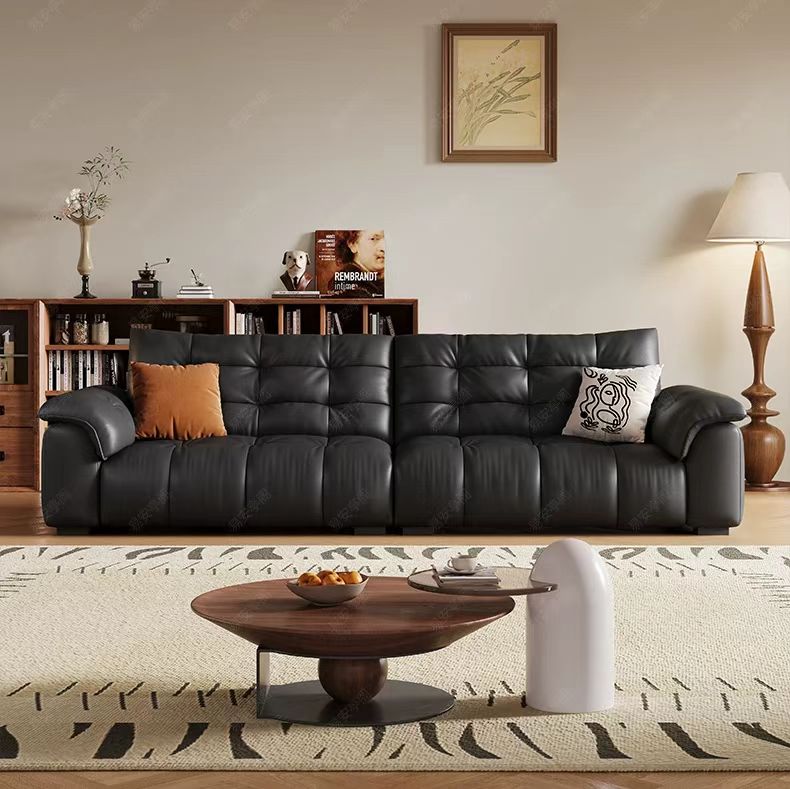 義式極簡風 直排黑色高靠背真皮沙发 OL-凱尔#