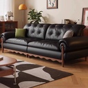 義式極簡風 小戶型直排黑色頭層牛皮沙發 OL-喬恩#