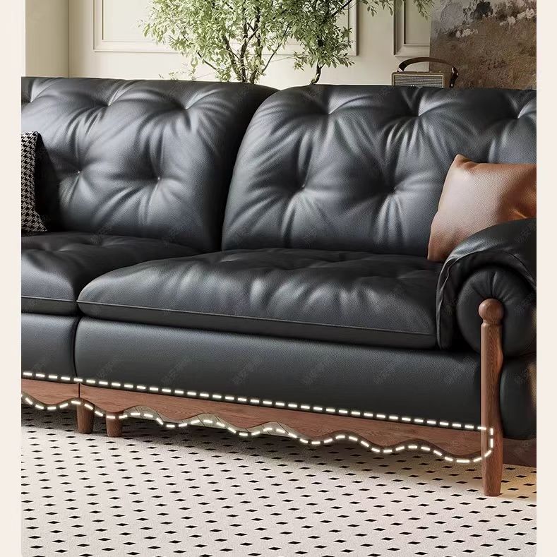 義式極簡風 小戶型直排黑色頭層牛皮沙發 OL-喬恩#