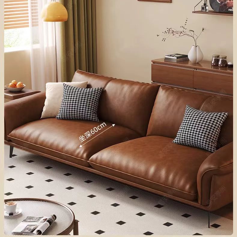 中古侘寂風 直排小戶型油蠟頭層牛皮沙發 OL-芷幽#