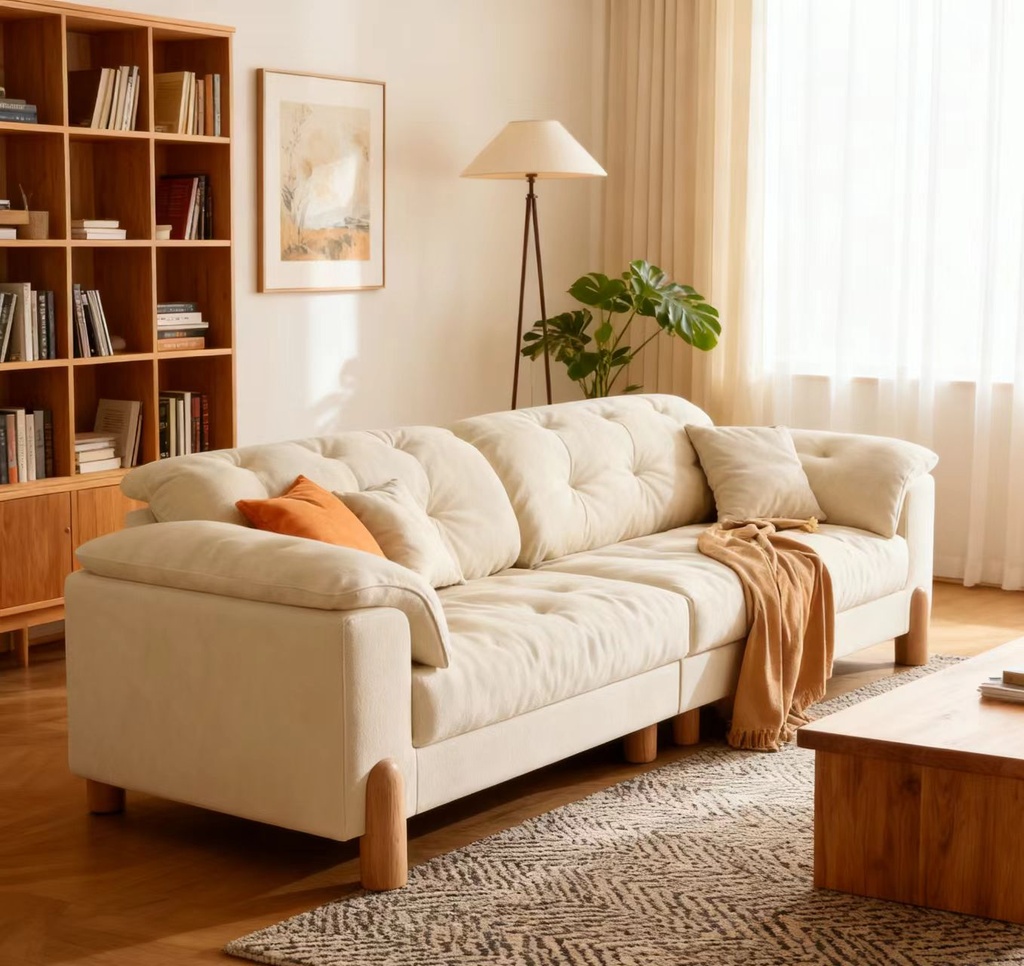 北歐風 直排小戶型雲朵貓抓布實木沙發 OL-戴斯#