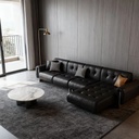 義式極簡風 直排黑色頭層牛皮沙發 OL-伯爵#