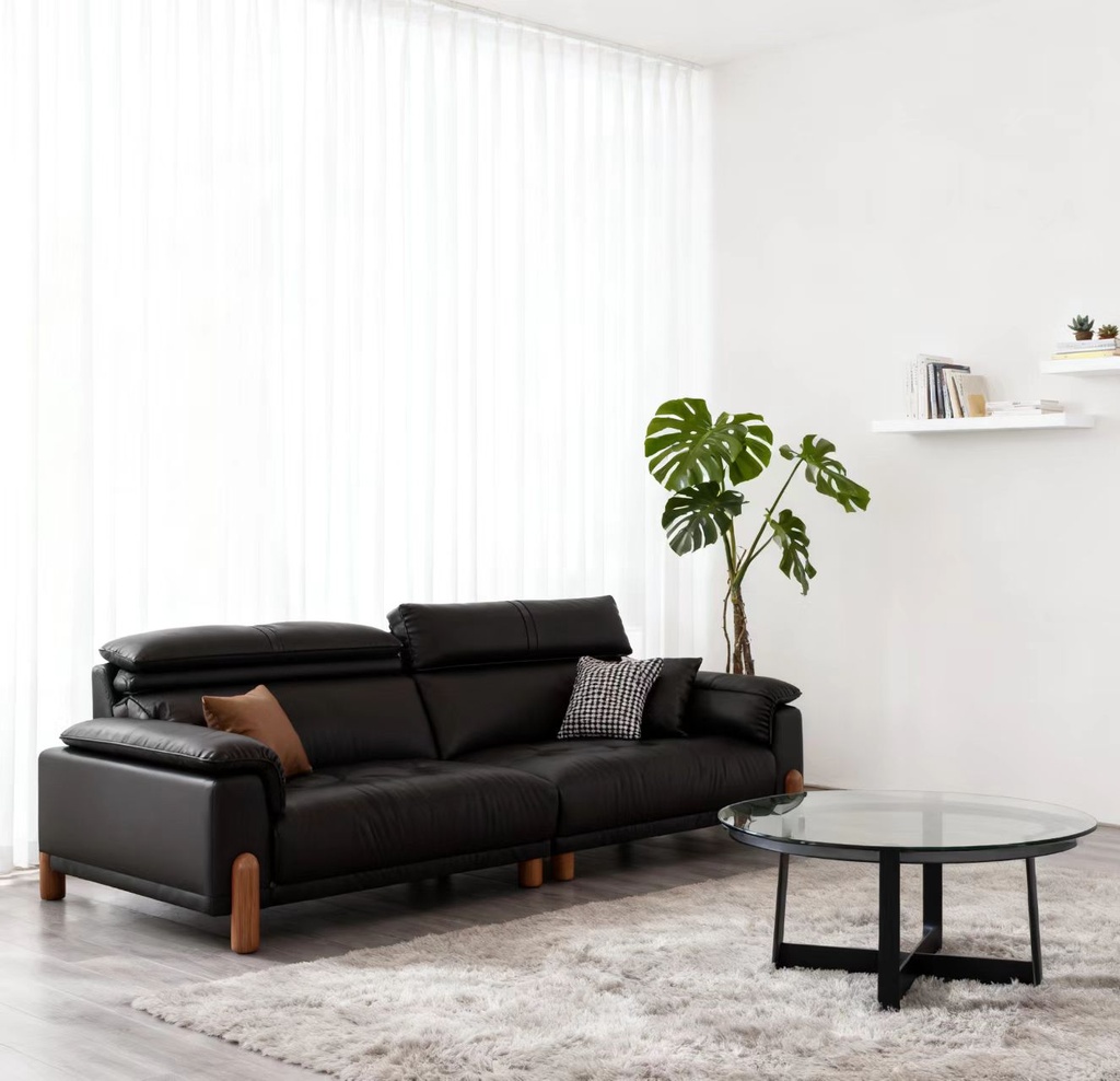 中古侘寂風 黑色直排小戶型頭層牛皮沙發 OL-雲海#