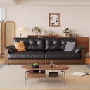 中古侘寂風 地台胡桃色實木抽屜儲物皮沙發 OL-星瀾#