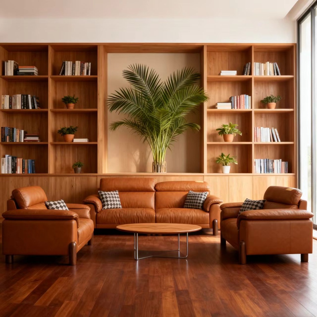 義式極簡風 直排小戶型橙色頭層牛皮沙發 OL-3389#