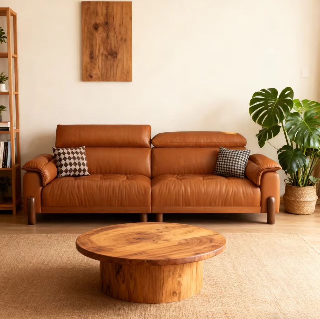 義式極簡風 直排小戶型橙色頭層牛皮沙發 OL-3389#