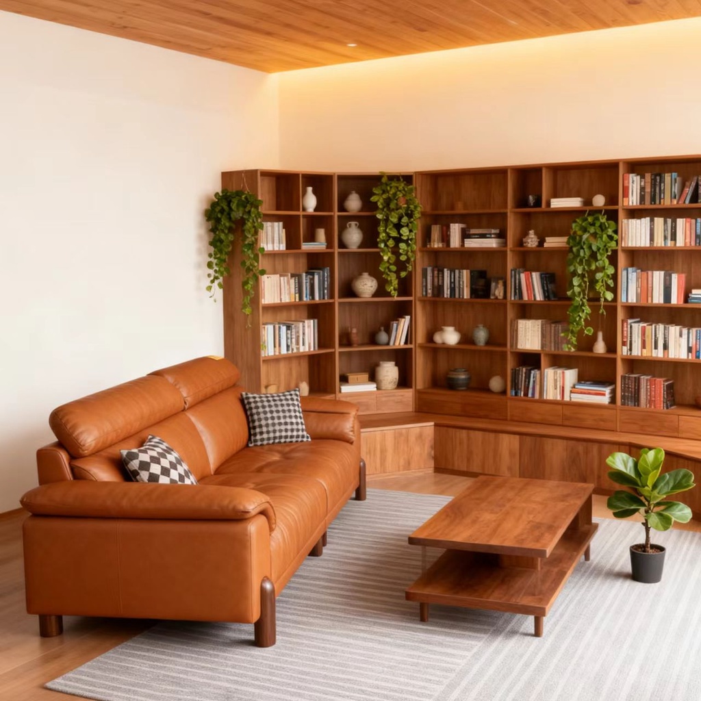 義式極簡風 直排小戶型橙色頭層牛皮沙發 OL-3389#