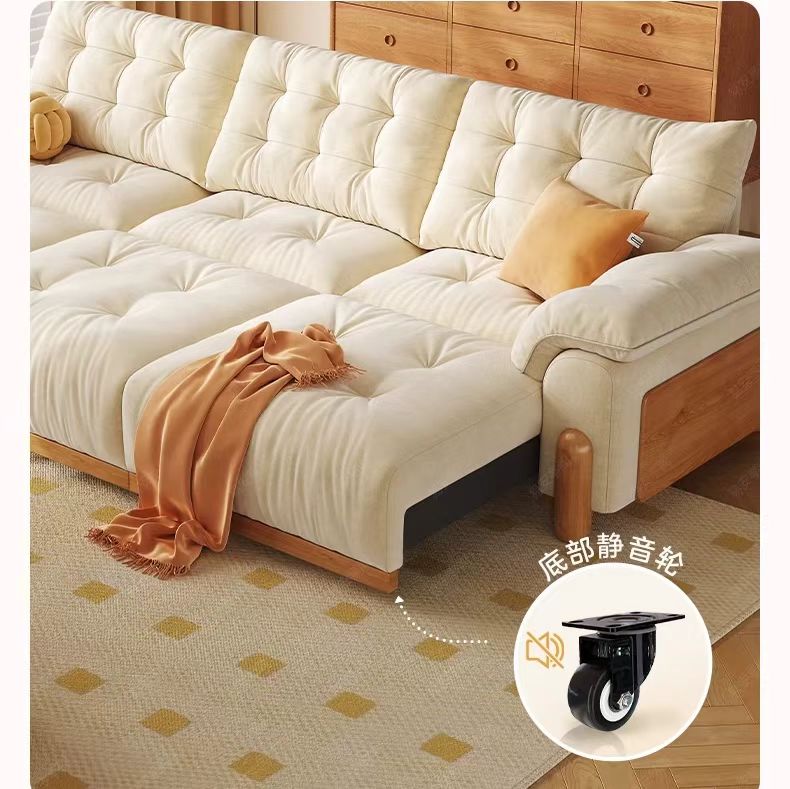 中古侘寂風 直排奶油多功能伸縮電動布沙發 OL-黎夏#