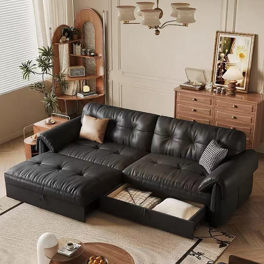 中古侘寂風 小戶型折疊兩用頭層牛皮沙發 OL-默里#