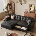 中古侘寂風 小戶型折疊兩用頭層牛皮沙發 OL-默里#