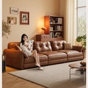 中古侘寂風 可調節伸縮焦糖色直排頭層牛皮沙發 OL-子期#