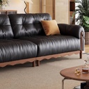 中古侘寂風 小戶型直排黑色頭層牛皮沙發 OL-德米#