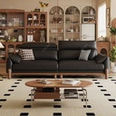 中古侘寂風 小戶型直排黑色頭層牛皮沙發 OL-悠雲#