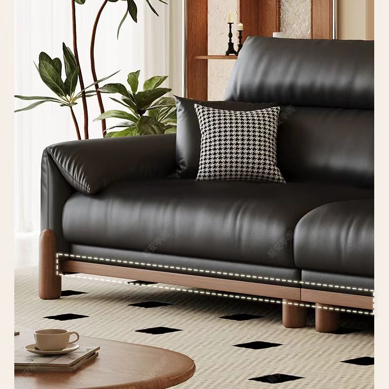 中古侘寂風 小戶型直排黑色頭層牛皮沙發 OL-悠雲#