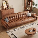 中古侘寂風 直排焦糖色高腳雲朵油蠟皮沙發 OL-皮拉#