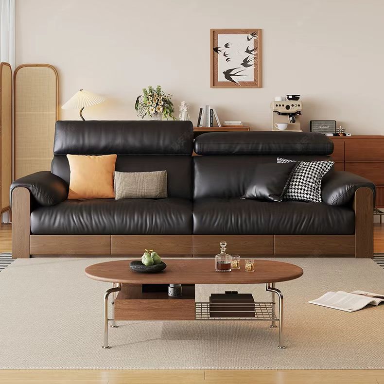 中古侘寂風 黑色直排實木抽屜真皮沙發 OL-芙蓉#