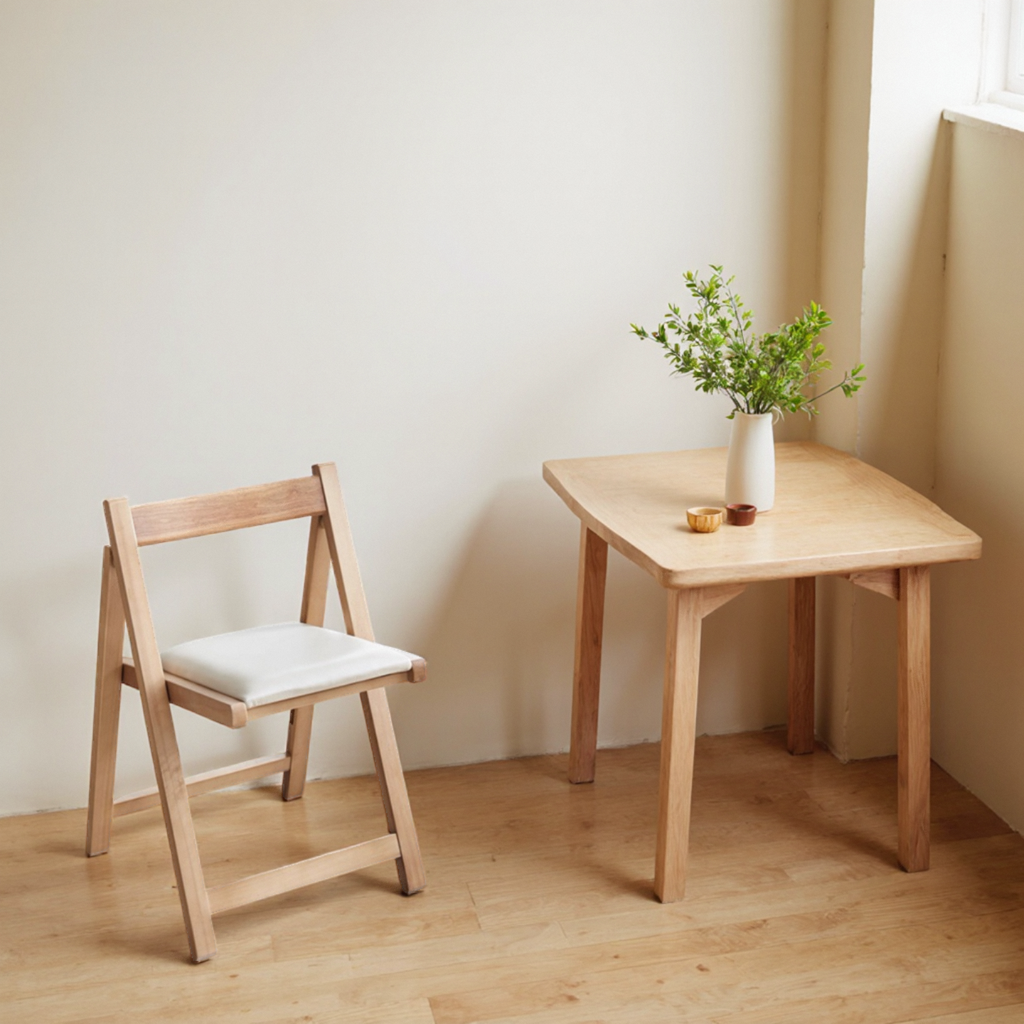 北歐風 實木 軟包坐墊 折疊椅