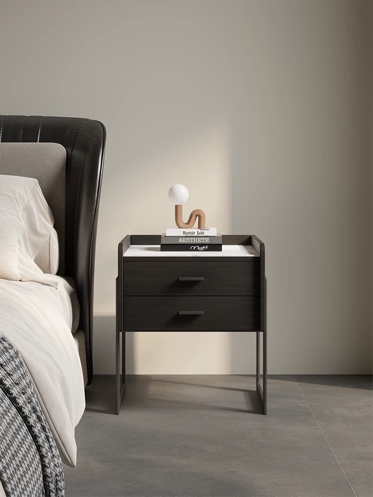 義式極簡 木飾面 岩板床頭櫃 ST-AJ08双抽