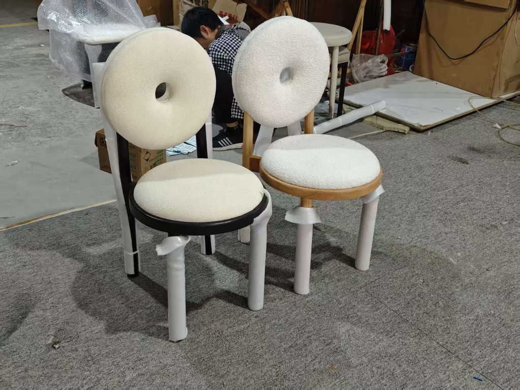 奶油風 羊羔絨 甜甜圈 實木餐椅 MYBS