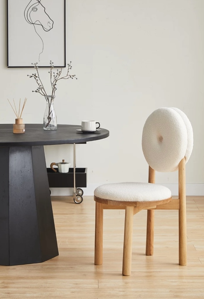 奶油風 羊羔絨 甜甜圈 實木餐椅 MYBS