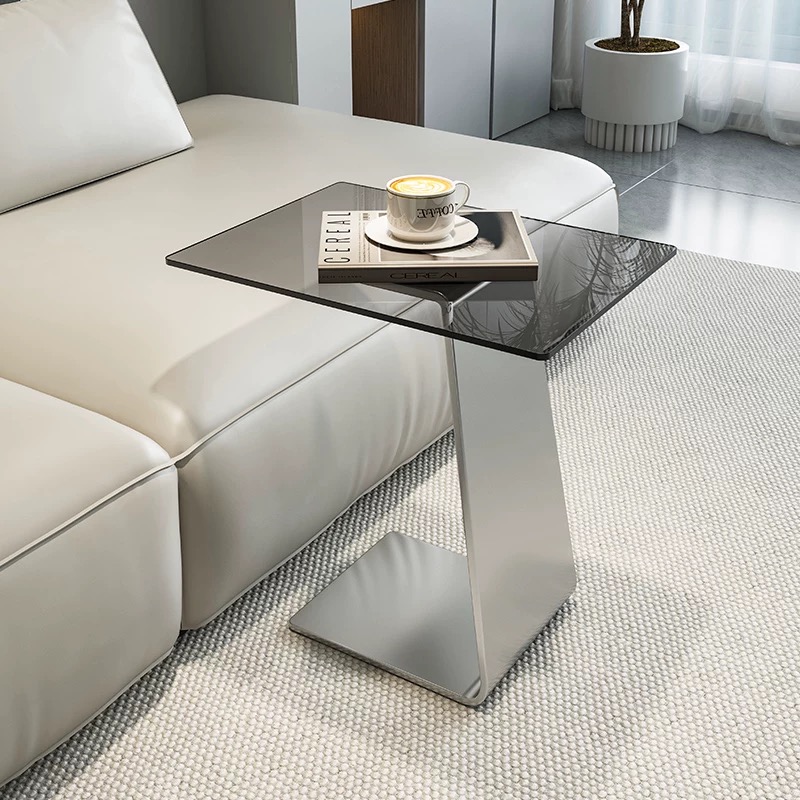 現代簡約 不鏽鋼 鋼化玻璃 邊幾