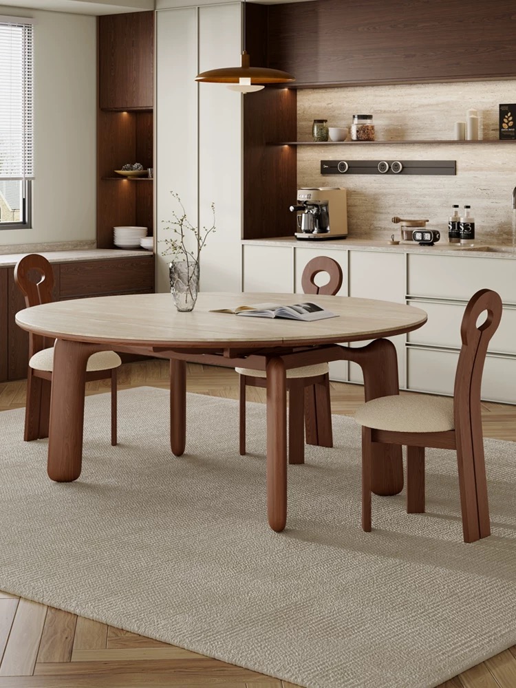 中古刹寂 岩板 可伸縮 實木餐桌A28#OL