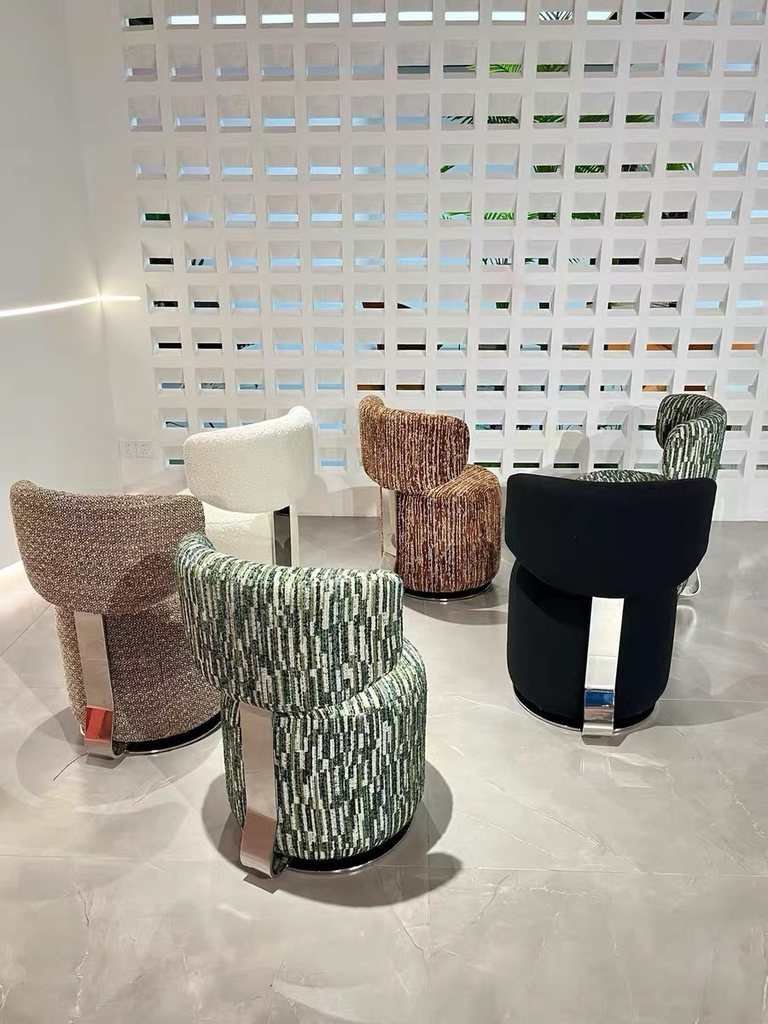 設計師款 雪尼爾布料 不鏽鋼旋轉單椅