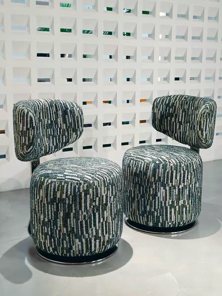 設計師款 雪尼爾布料 不鏽鋼旋轉單椅