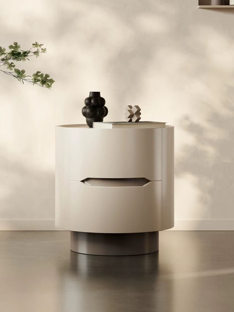 現代簡約  圓形奶油色 床頭櫃ST166#