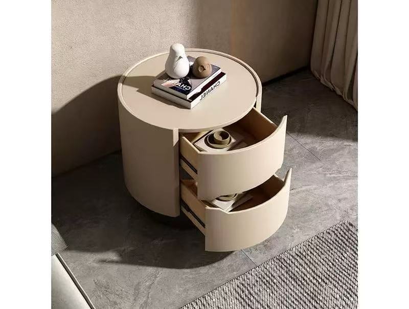 現代簡約  圓形奶油色 床頭櫃ST166#