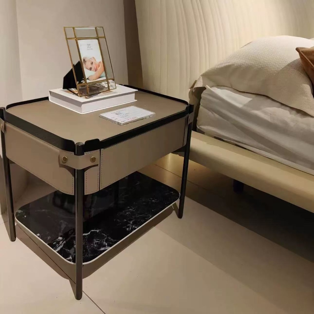 現代簡約 不銹鋼 馬鞍皮床頭櫃ST020