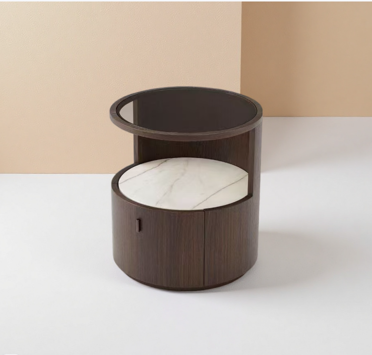 現代簡約 實木 圓形床頭櫃ST313
