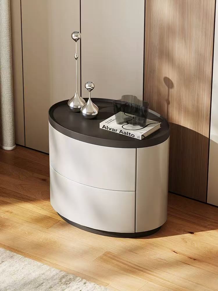 現代簡約 實木 烤漆 圓形床頭櫃ST069#雙抽