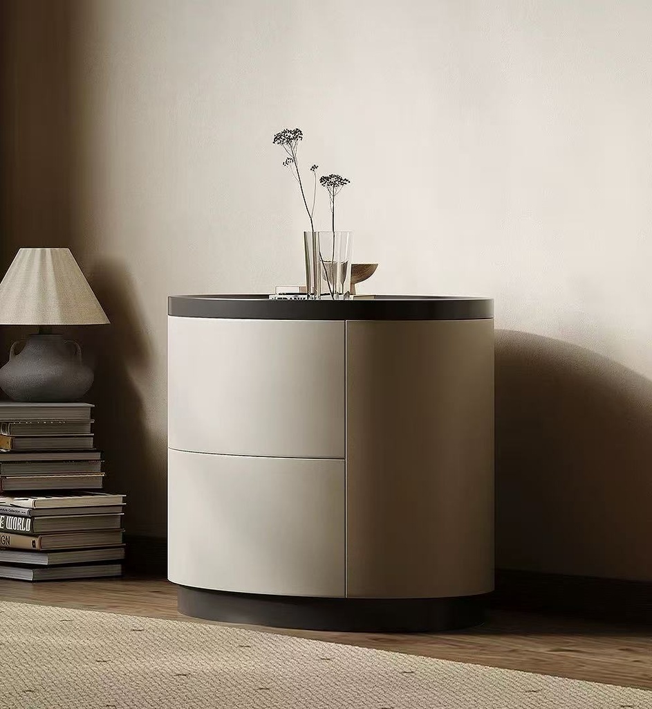 現代簡約 實木 烤漆 圓形床頭櫃ST069#雙抽