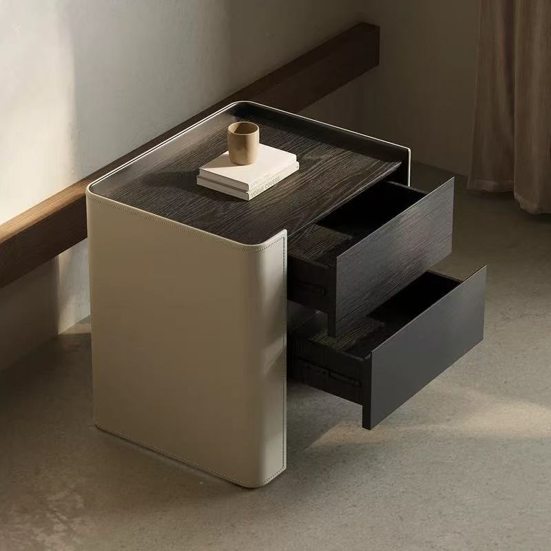 現代簡約 實木馬鞍皮 床頭櫃ST124#鐵