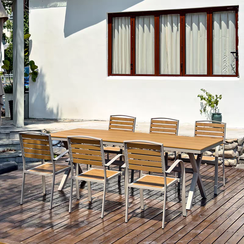 戶外桌椅 鋁材 木紋色面長桌FBL-SY-A07