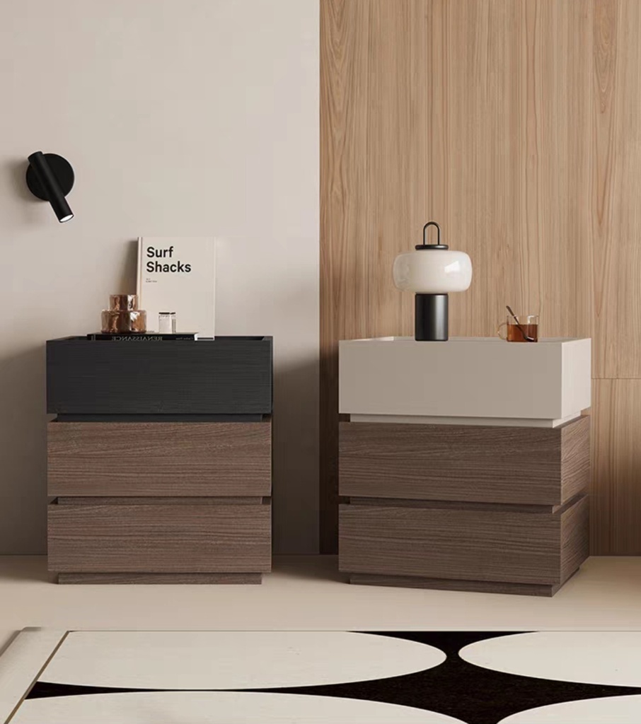 現代簡約 卡其木紋 三抽床頭櫃ST298