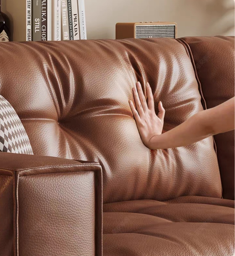 中古侘寂風 可伸縮 豆腐塊皮面沙發OL-1909#