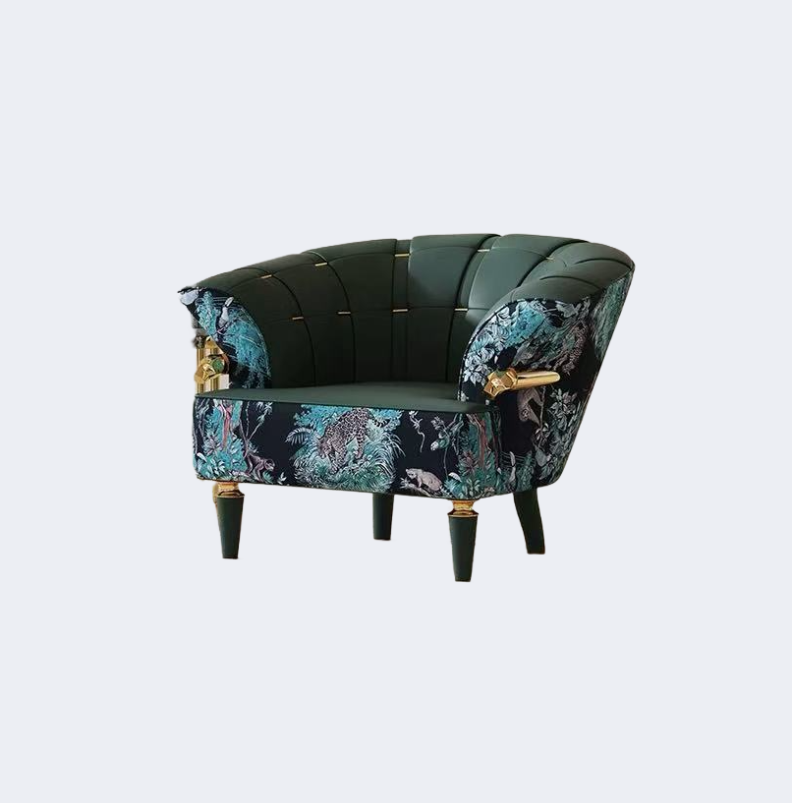 義式輕奢 叢林印花 扶手單椅YFN-AB1019