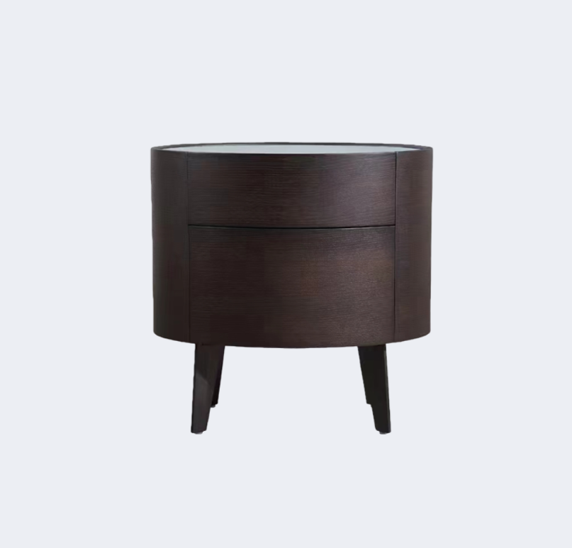 現代簡約 實木 圓形 雙抽床頭櫃ST017#