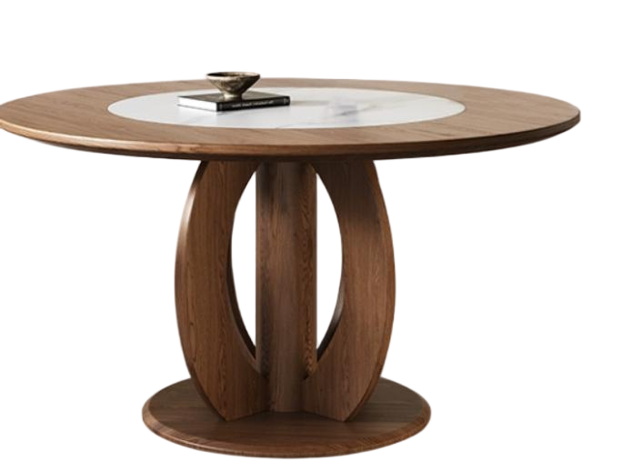 中古風 内嵌轉盤 全實木 圓形餐桌5893#OL