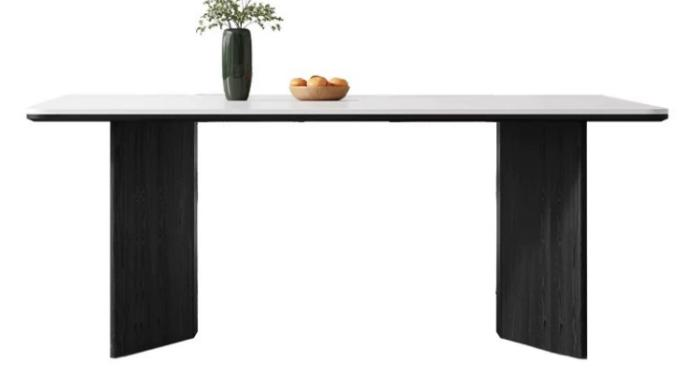 中古風 依諾岩板 實木脚彎板餐桌#OL