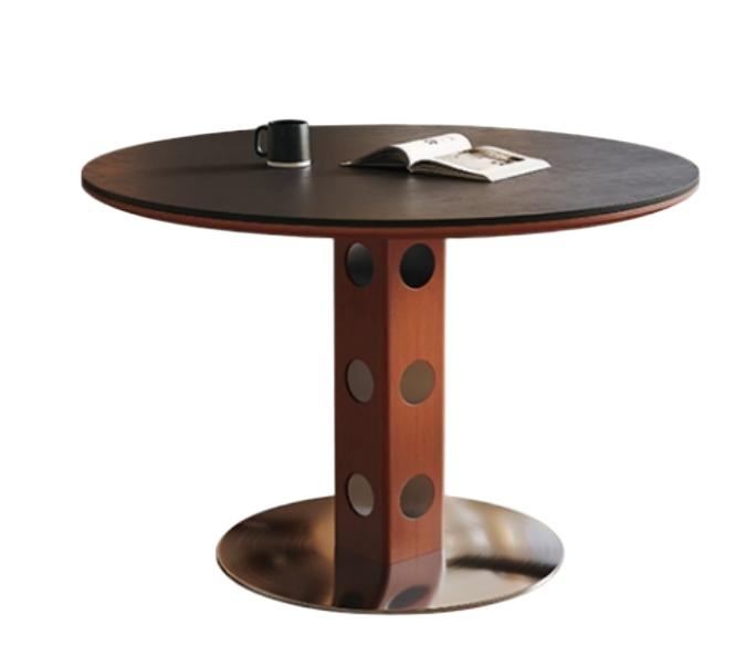 中古風 岩板 圓形實木餐桌QC-67#OL